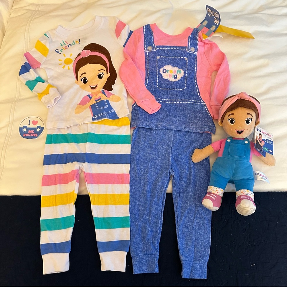 NWT 2T Ms Rachel 5pc Doll & 2 sets of PJS pajamas Official Ms. Rachel Merch